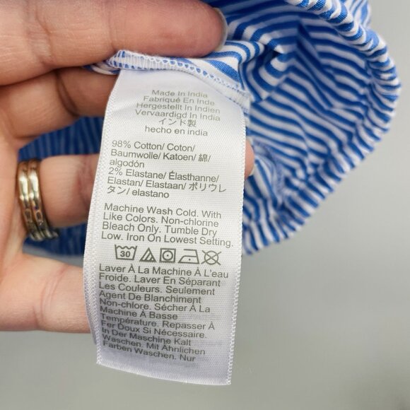 J Crew Factory Womens Large Striped Puff Sleeve Tie Waist Top Banker Blue 2302 - Picture 7 of 9